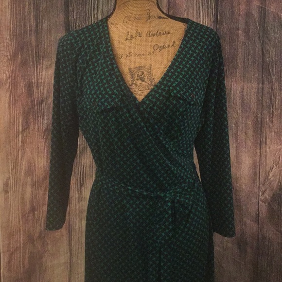 Talbots Dresses & Skirts - Talbots Green & Blue Basket Weave Faux Wrap Dress